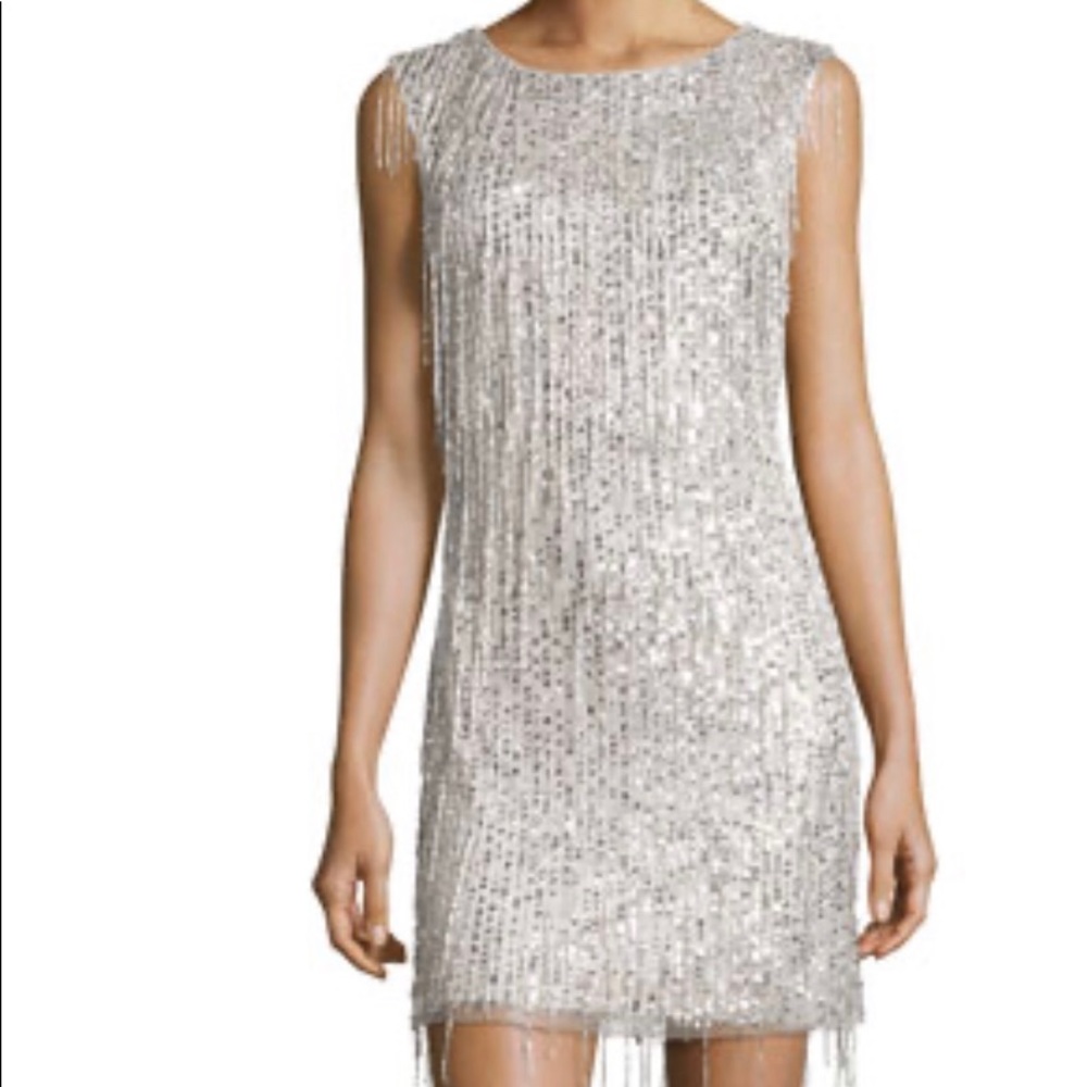 Aidan Mattox Bateau-Neckline Beaded Cocktail Dress